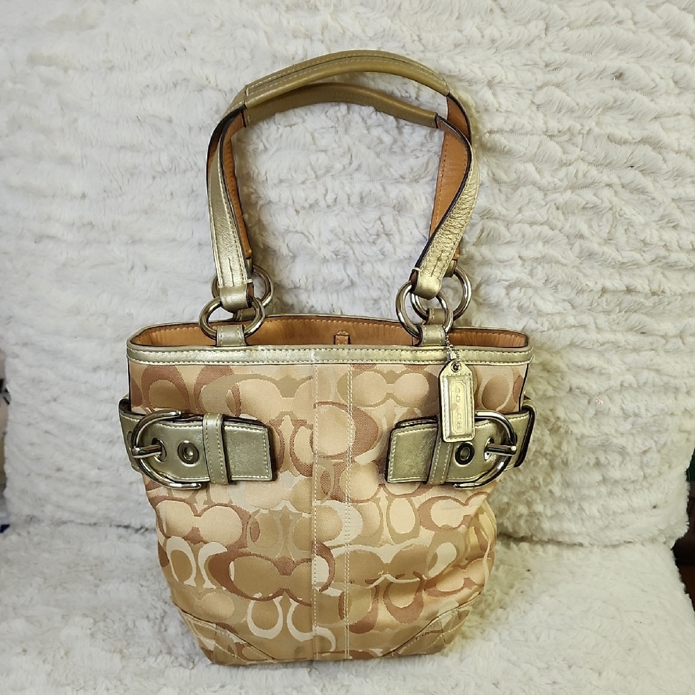 Coach Tan and Gold Shoulder Bag